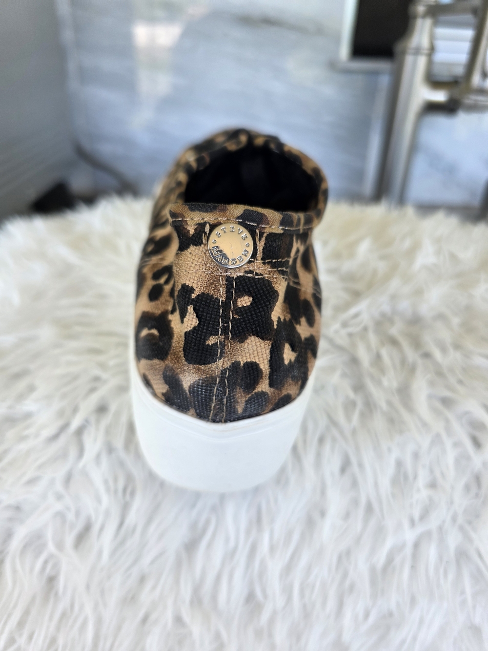 Steve Madden Leopard Print Platform Sneakers in Tan and Black - Picture 3 of 6